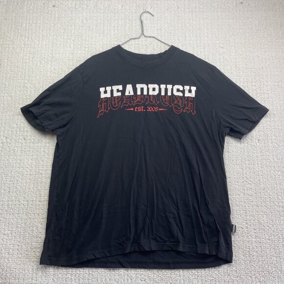 Y2K HEADRUSH T-shirt Men Sz XXL Black Goth Grunge Spell out Logo Est 2008 - Picture 2 of 13